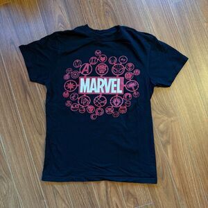Marvel Mens Unisex Black Graphic Tee Red Avengers Guardians Team Logos Size S